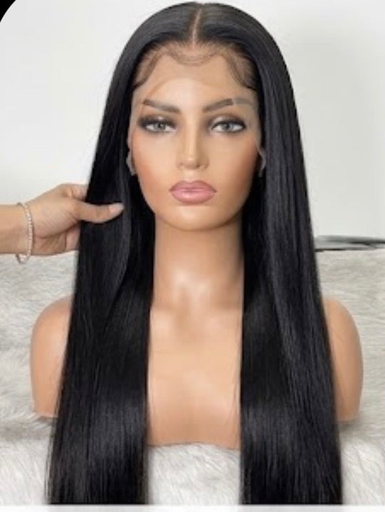 20" Straight Lace Half Wig | 100% Human Hair Glueless Lace Closure Half Wig with Combs, Natural Black Beginner-Friendly Protective Style
