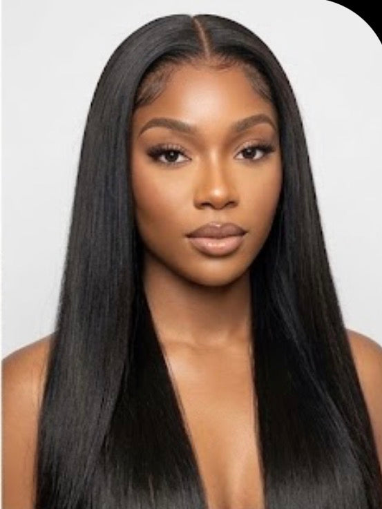 20" Straight Lace Half Wig | 100% Human Hair Glueless Lace Closure Half Wig with Combs, Natural Black Beginner-Friendly Protective Style