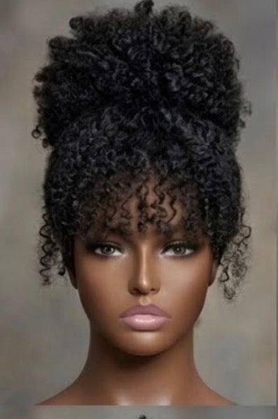 Afro Curly Fringe Bob wig-100 Human hair premium afro Kinky Curly Bob wig with Bangs.