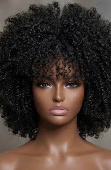 Afro Curly Fringe Bob wig-100 Human hair premium afro Kinky Curly Bob wig with Bangs.