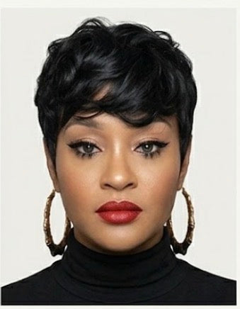 Short Pixie Cut Human Hair Blend Wig Bangs