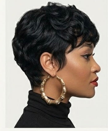 Short Pixie Cut Human Hair Blend Wig Bangs