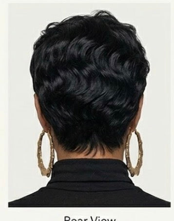 Short Pixie Cut Human Hair Blend Wig Bangs